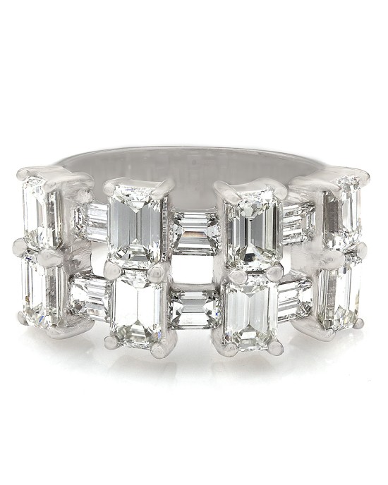 2 Row Emerald Cut and Baguette Diamond Ring